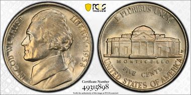 1938-D 5C Jefferson AU58