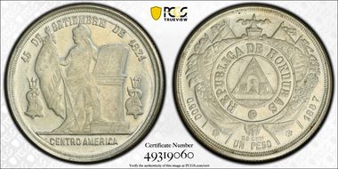 1887 Peso KM-52  Ag MS62