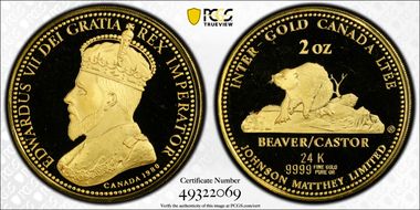 1980 2oz Johnson Matthey Mallory Beaver/Castor PR68DCAM