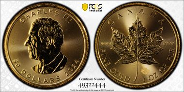 2024 $50 Maple Leaf 1oz Au MS68