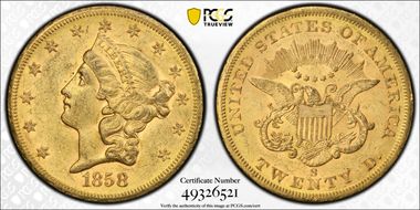 1858-S $20 AU55