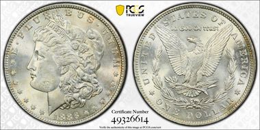 1886 $1 VAM 1A, Line in 6 MS64