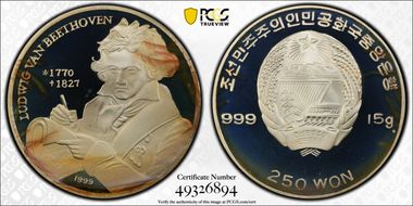 1999 250 Won Beethoven PR67DCAM
