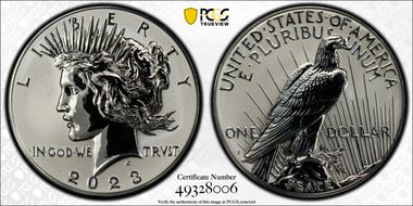 2023-S $1 Peace Dollar Rev PR Two-Coin Reverse Proof Set First Strike PR70