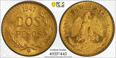 1947-Mo 2 Peso KM-461 MS66