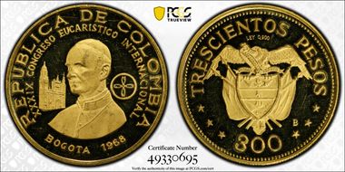 1968-B 300 P Eucharistic Congress KM-233  Au PR64DCAM