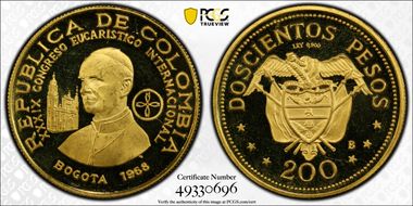 1968-B 200 P Eucharistic Congress KM-232  Au PR65DCAM