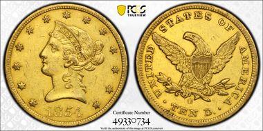 1854-O $10 Small Date AU53