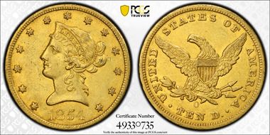 1854-O $10 Small Date AU53