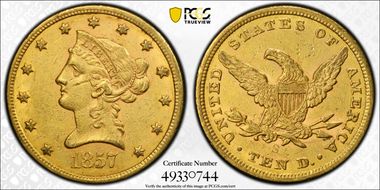 1857-S $10 AU53