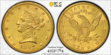 1897-O $10 AU58