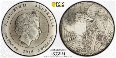2018-P $2 Kookaburra 2oz HR Antique Finish MS69