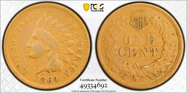 1864 1C L on Ribbon VF30BN