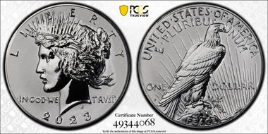 2023-S $1 Peace Dollar Rev PR Two-Coin Reverse Proof Set PR69