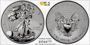 2021-W $1 Silver Eagle Rev PR - Type 1 Designer Edition PR70