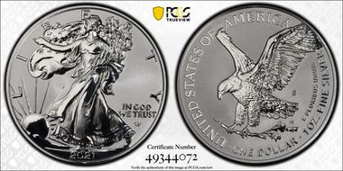 2021-S $1 Silver Eagle Rev PR - Type 2 Designer Edition PR70