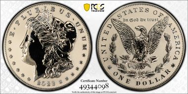 2023-S $1 Morgan Dollar Rev PR  Two-Coin Reverse Proof Set First Strike PR69