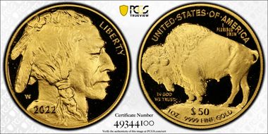 2022-W $50 American Buffalo  .9999 Fine Gold PR70DCAM