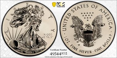 2021-W $1 Silver Eagle Rev PR - Type 1 Designer Edition - First Strike PR70