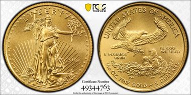 2016 $5 Gold Eagle 30th Anniversary MS69
