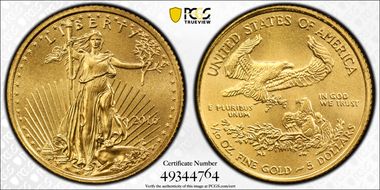 2016 $5 Gold Eagle 30th Anniversary MS69