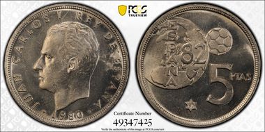 1980 5 Pta World Cup, (80) MS67