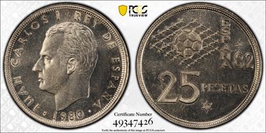 1980 25 Pta World Cup, (80) MS67