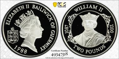 1988 £2 King William II 1087-1100 Ag PR69DCAM