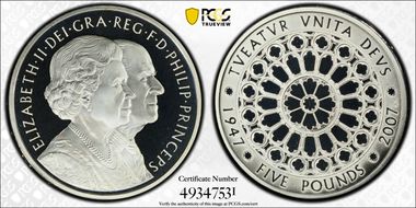 2007 £5 S-L17 Diamond Ann. Ag Pft PR70DCAM