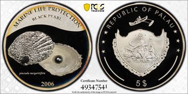 2006 $5 Oyster Black Pearl KM-185  Ag PR69DCAM
