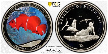 2011 $5 KM-407 Anemone Fish PR69DCAM