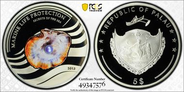 2013 $5 Oyster Blue Pearl Marine Life Protection PR70DCAM