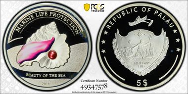 2014 $5 Sea Snail Pink Pearl Marine Life Protection PR69DCAM