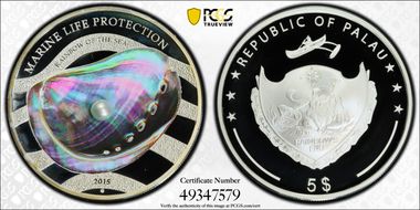 2015 $5 Sea Snail Green Pearl Marine Life Protection PR69DCAM