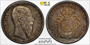 1866-Mo 50C Maximilian KM-387  Ag XF45