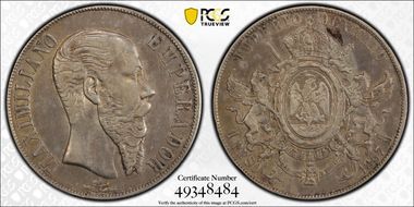 1867-Mo Peso Maximilian KM-388.1 AU50