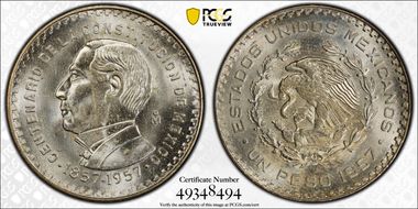 1957-Mo Peso Constitution KM-458 MS64