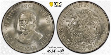 1972-Mo 25 Peso Juarez KM-480  Ag MS66