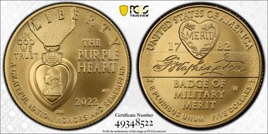 2022-W $5 National Purple Heart Hall of Honor MS70