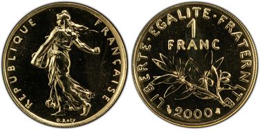 2000 1 Fr Gad-474a Au Brillant MS69