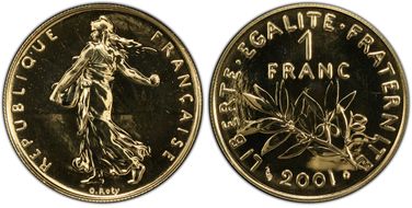 2001 1 Fr Gad-474a Au Brillant MS69