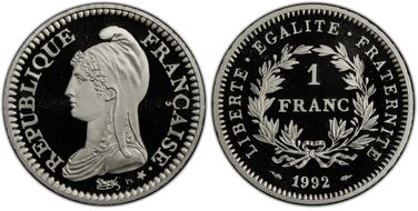 1992 1 Fr République Platine PR70DCAM