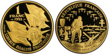 1993 1 Fr D-Day Gold PR67DCAM