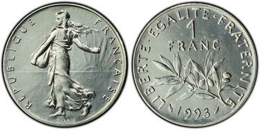 1993 1 Fr Gad-474 Frappe médaille MS66