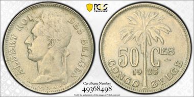 1923 50C CONGO BELGE AU55