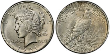 1921 $1 High Relief, Peace MS63