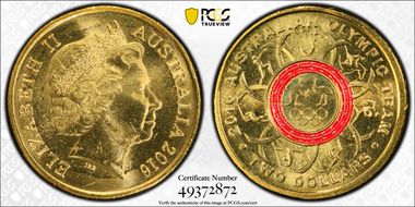 2016 $2 Olympic Team - Red Colorized MS66
