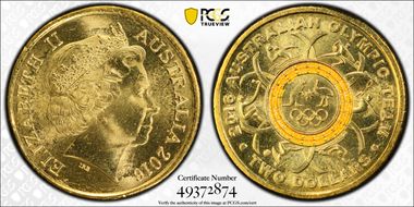 2016 $2 Olympic Team - Yellow Colorized MS67