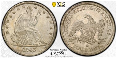 1843-O 50C AU58+