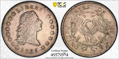 1795 $1 Flowing Hair, Silver Plug AU58